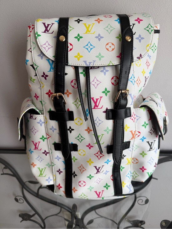 Louis Vuitton Handbags - Louis Vuitton White Multicolor Monogram Canvas Backpack with Black Trim